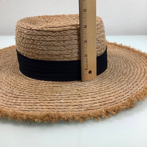 Lucca Raffia Natural Wide Rim Hat with Black band Adjustable Size NEW - Picture 9 of 11